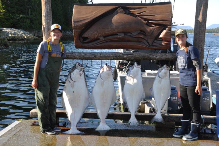 The girls with a row of halibut