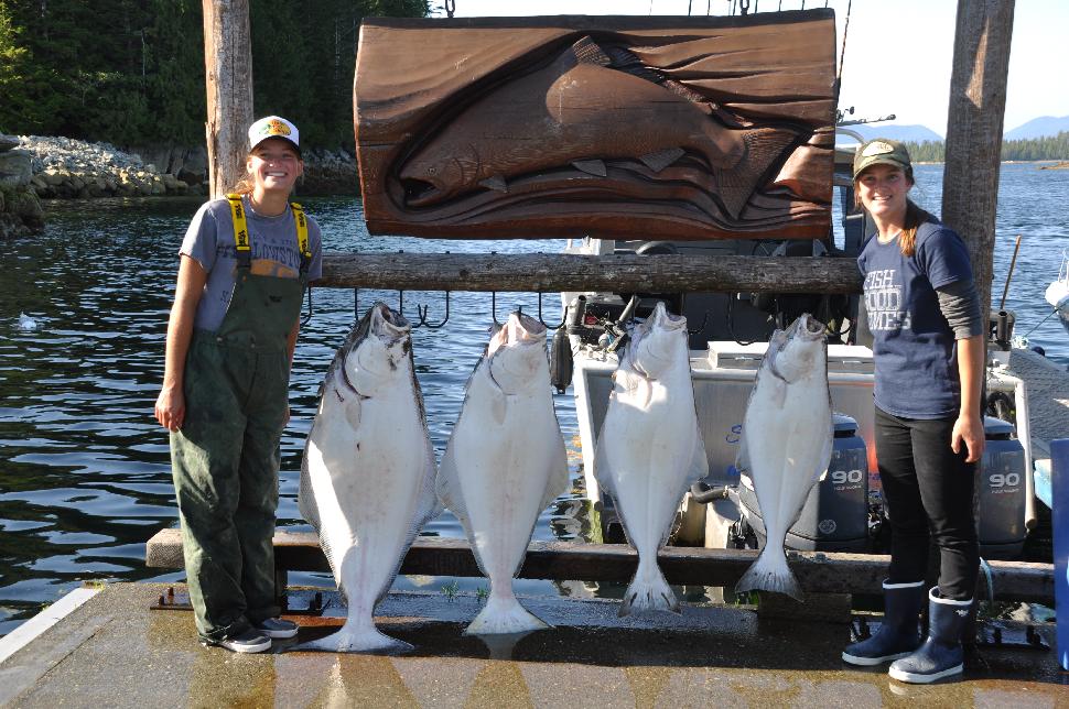 The girls with a row of halibut