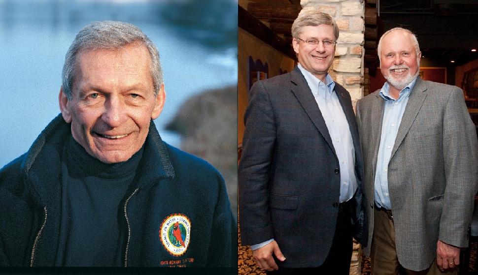 At odds: Scientist David Schindler (left) and MP Robert Sopuck with former PM Stephen Harper.