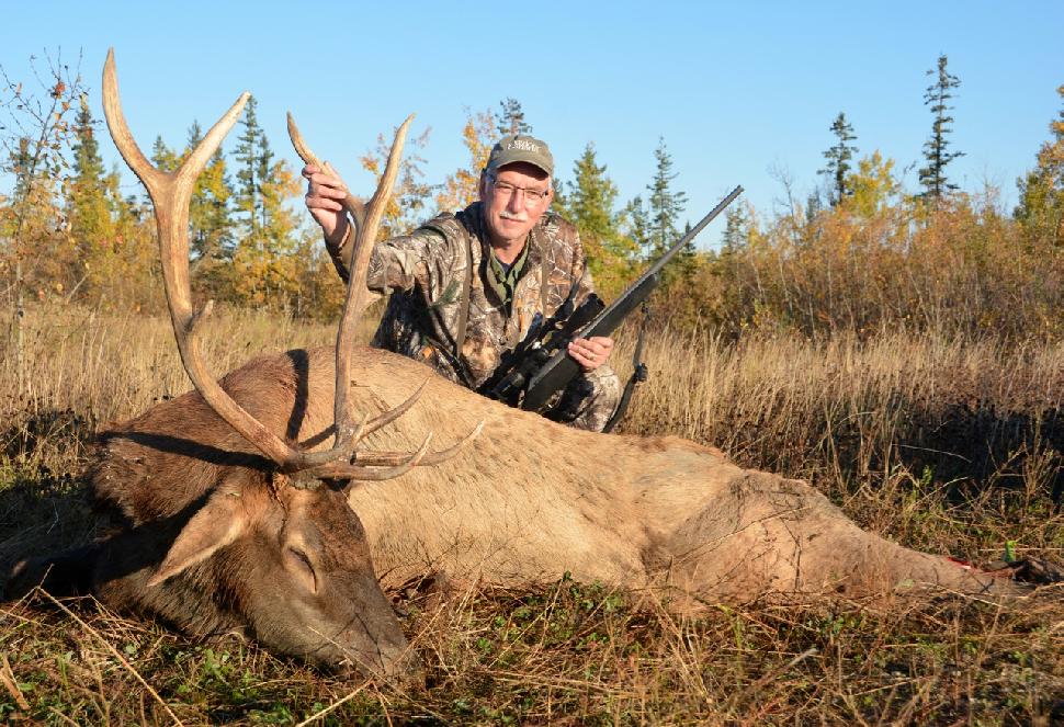 Credit: Ken Bailey. The author’s 5x5 bull elk, taken on the first evening of his Saddle Hills hunt.