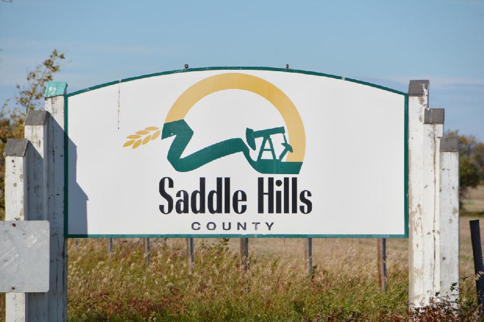 Credit: Ken Bailey. Saddle Hills County welcome sign.