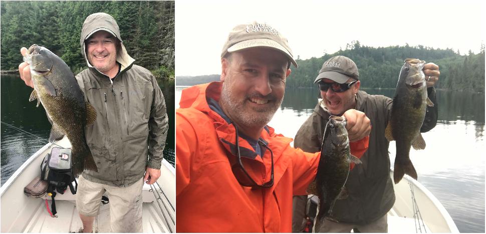 Credit: Jon Baker Devil fish: (left to right) The author and one of several big bass out of Devil Lake; Jon Baker and the author and one of their double-headers