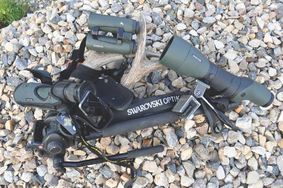 Quality glass is a must for both bow and rifle hunters. The author depends on his Swarovski EL Range 10x binoculars with built-in rangefinder, along with other optics. Credit: Jeff Schlacter.