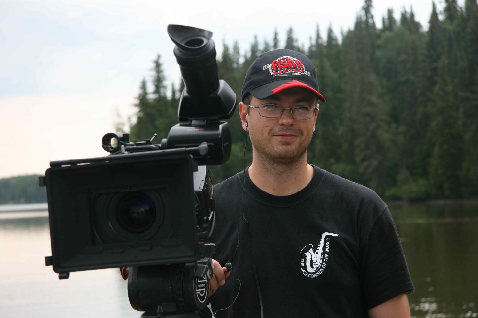 Cut! Cameraman extraordinaire Adrian Parks takes a break to appear on the opposite side of a lens 