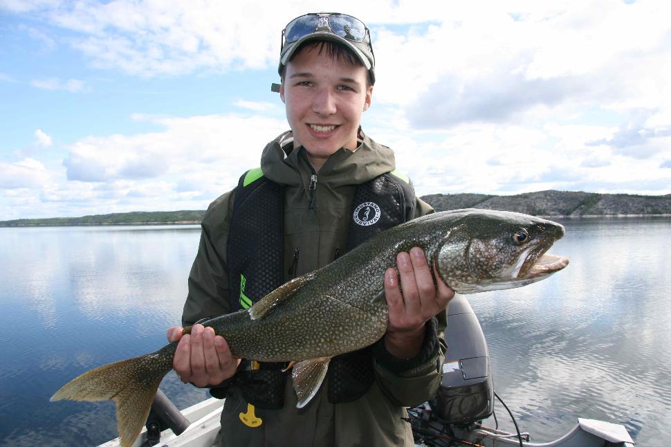 First fish: Riley and our boat's first lake trout of the day