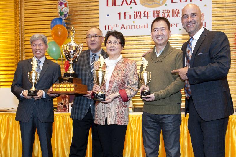 Awards winners: (left to right) Angler of the Year runner up Yuk Fai Lee, Angler of the Year Don Chu, presenter Rita Liang, runner up Johnny Li and emcee Leo Stakos