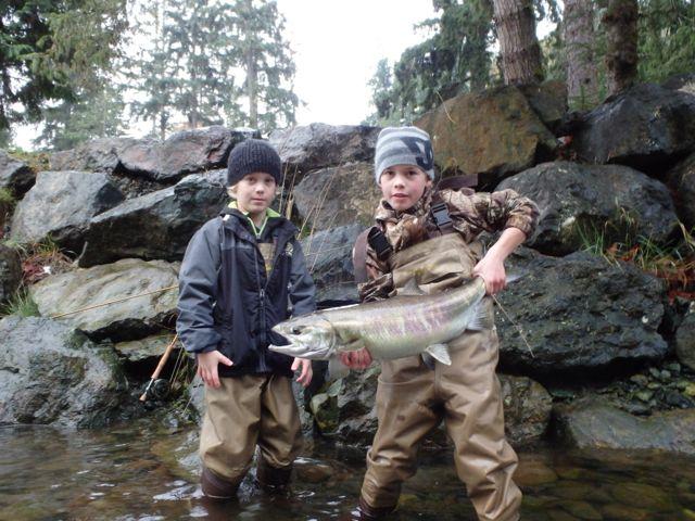 Boys with salmon