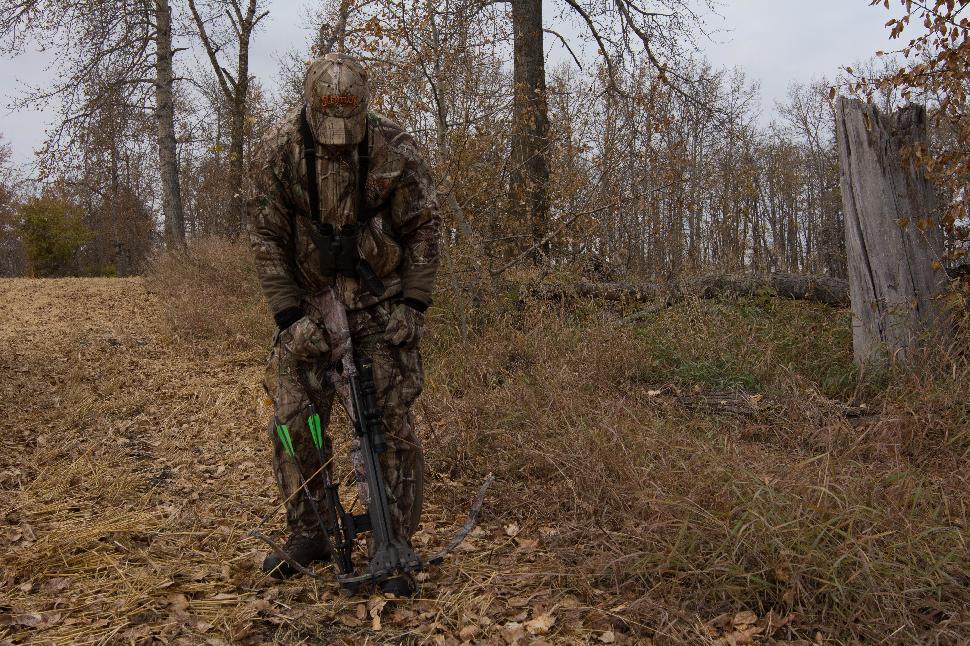 Get a good foot hold before cocking your crossbow. Credit: Gord Nuttall.