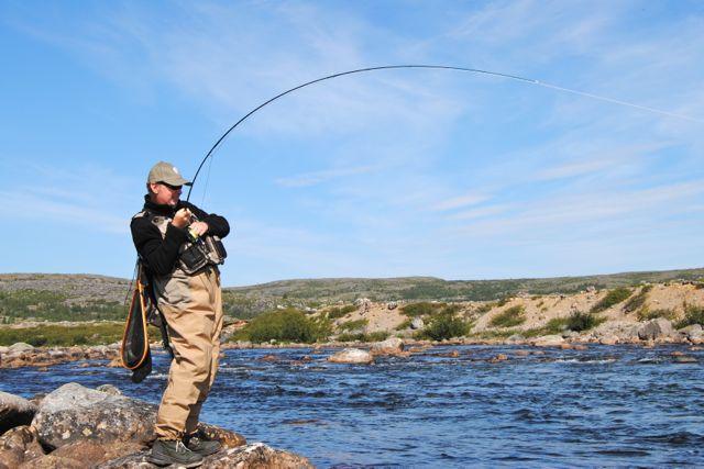 The author tackles a brook trout on northern Quebec’s Lagrevé River